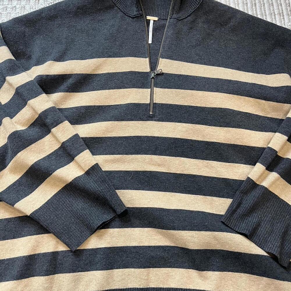 Free People Coastal Stripe Oversized Sweater Pullover in Tan and Black Stripe - Picture 5 of 6